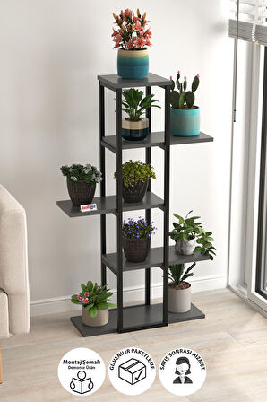 Bofigo 5 Raflı Çiçeklik Rafı Saksılık Standı Dekoratif Aksesuar Rafı Saksılık Papatya Antrasit
