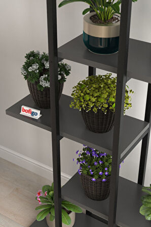 Bofigo 5 Raflı Çiçeklik Rafı Saksılık Standı Dekoratif Aksesuar Rafı Saksılık Papatya Antrasit