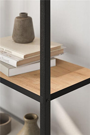  5 Raflı Kitaplık Dekoratif Kitaplık Metal Kitaplık Ofis Kitaplığı Aksesuar Rafı Efes Safir Meşe