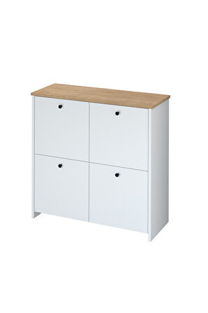 4 Kapaklı Ayakkabılık 4 Bölmeli Ayakkabılık Çok Amaçlı Dolap Tetra Safir Meşe Beyaz