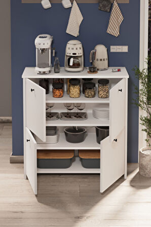 4 Kapaklı Dolap 4 Bölmeli Çok Amaçlı Dolap Mutfak Dolabı Banyo Dolabı Kiler Tetra Beyaz