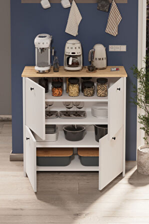 4 Kapaklı Dolap 4 Bölmeli Çok Amaçlı Dolap Mutfak Dolabı Banyo Dolabı Kiler Tetra Safir Meşe Beyaz