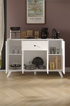 4 Kapaklı Dolap Çekmeceli Çok Amaçlı Dolap Mutfak Dolabı Kahve Köşesi Kiler İlayda Beyaz