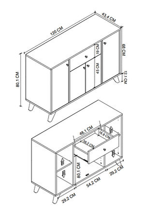 4 Kapaklı Dolap Çekmeceli Çok Amaçlı Dolap Mutfak Dolabı Kahve Köşesi Kiler İlayda Beyaz