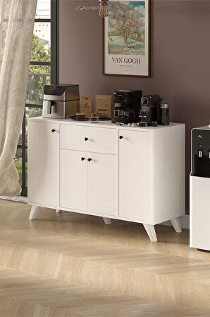 4 Kapaklı Dolap Çekmeceli Çok Amaçlı Dolap Mutfak Dolabı Kahve Köşesi Kiler İlayda Beyaz