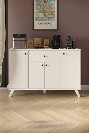 4 Kapaklı Dolap Çekmeceli Çok Amaçlı Dolap Mutfak Dolabı Kahve Köşesi Kiler İlayda Beyaz