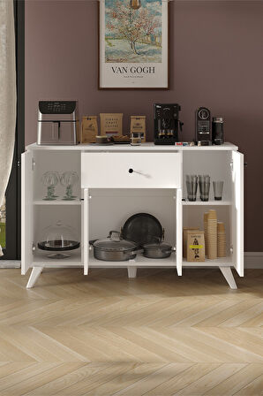 4 Kapaklı Dolap Çekmeceli Çok Amaçlı Dolap Mutfak Dolabı Kahve Köşesi Kiler İlayda Beyaz