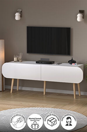 Tv Sehpası 2 Kapaklı Tv Sehpası Düşer Kapaklı TV Ünitesi Televizyon Sehpası 120 Cm Sicilya Beyaz