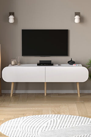 Tv Sehpası 2 Kapaklı Tv Sehpası Düşer Kapaklı TV Ünitesi Televizyon Sehpası 120 Cm Sicilya Beyaz
