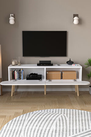 Tv Sehpası 2 Kapaklı Tv Sehpası Düşer Kapaklı TV Ünitesi Televizyon Sehpası 120 Cm Sicilya Beyaz
