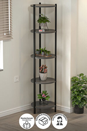 5 Raflı Çiçeklik Rafı Saksılık Standı Dekoratif Aksesuar Rafı Saksılık Lale Antrasit