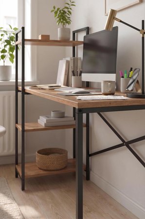 120X55 Cm Raflı Çalışma Masası Bilgisayar Masası Ofis Masası Ders Masası Cervantes Çam