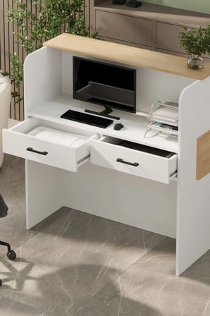 Resepsiyon Masası Ofis Masası Karşılama Masası Karşılama Bankosu Safir Meşe Beyaz
