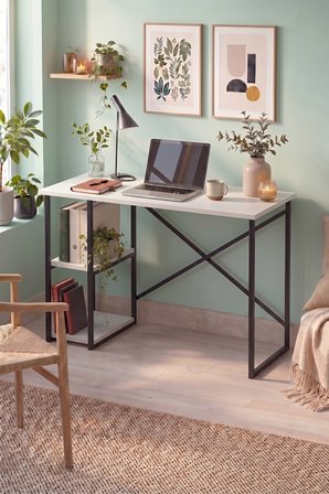 110x50 Cm 2 Raflı Çalışma Masası Bilgisayar Masası Ofis Masası Ders Masası Ümit Beyaz