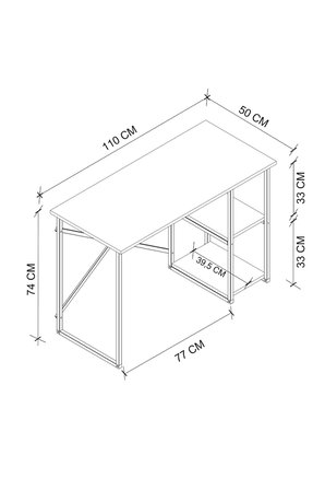 110x50 Cm 2 Raflı Çalışma Masası Bilgisayar Masası Ofis Masası Ders Masası Ümit Beyaz