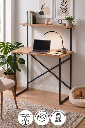 90x45 Cm Raflı Çalışma Masası Laptop Masası Çocuk Çalışma Masası Ders Masası Atay Çam