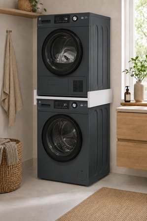 Banyo Dolabı Çamaşır Makinesi Kurutma Makinesi Üst Üste Konumlandırma Rafı Duo Entegre Raf Beyaz