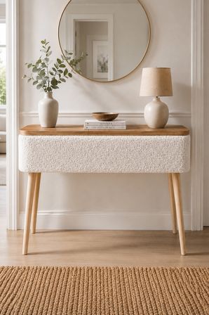 Sandıklı Dresuar Teddy Kumaş Kaplamalı Ahşap Ayaklı Modern Dresuar Sole Beyaz