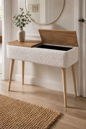 Sandıklı Dresuar Teddy Kumaş Kaplamalı Ahşap Ayaklı Modern Dresuar Sole Beyaz