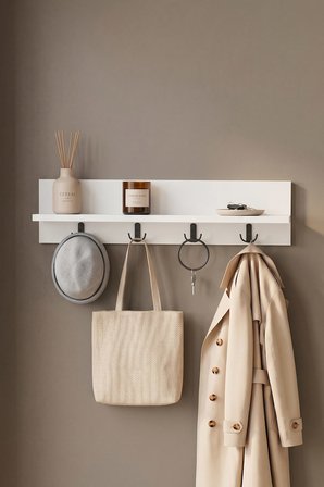 Portmanto Duvar Askılığı Elbise Askılığı Raflı Duvar Askılığı Sirius Beyaz 72 Cm