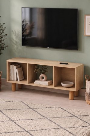 Tv Sehpası 3 Raflı TV Ünitesi Televizyon Sehpası Küba Safir Meşe