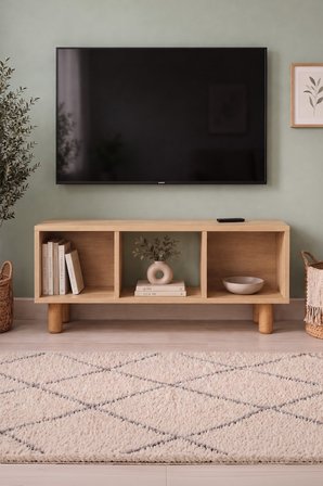Tv Sehpası 3 Raflı TV Ünitesi Televizyon Sehpası Küba Safir Meşe