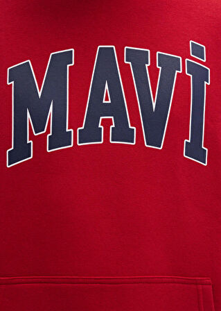 Mavi Kapüşon Yaka Koyu Kırmızı Erkek Sweatshırt DMK.M067149-70464_MAVİ BASKI SWEATSHIRT