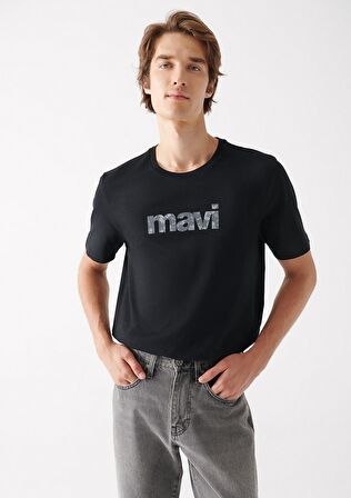 Mavi Logo Baskılı Siyah Tişört 0611039-900