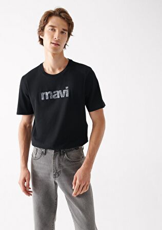 Mavi Logo Baskılı Siyah Tişört 0611039-900