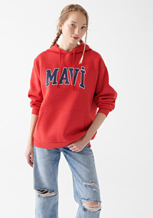 Mavi Logo Baskılı Kırmızı Kapüşonlu Sweatshirt 1600361-82054