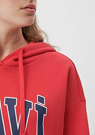 M1600361-82054 Mavi Mavi Logo Kapüşonlu  Kadın Sweat Acı Kırmızı
