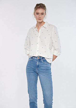 Mavi Yaprak Baskılı Gömlek 1210030-83975