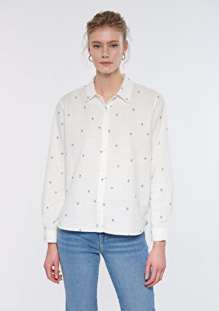 Mavi Yaprak Baskılı Gömlek 1210030-83975