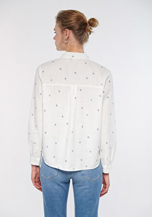 Mavi Yaprak Baskılı Gömlek 1210030-83975