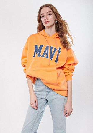 Mavi Logo Baskılı Kapüşonlu Turuncu Sweatshirt 1600361-71407