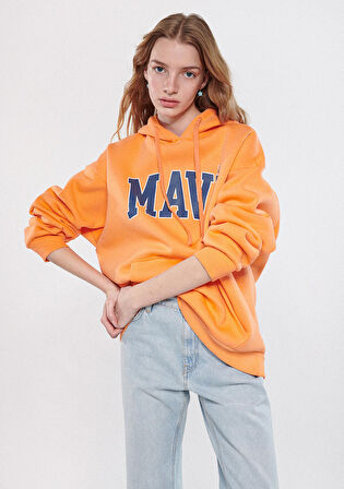 Mavi Logo Baskılı Kapüşonlu Turuncu Sweatshirt 1600361-71407