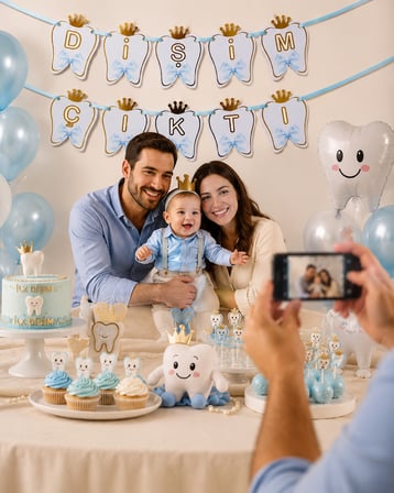 Dişim Çıktı Mavi Erkek Çocuk Diş Buğdayı Karton Yazı Lüx Banner Parti Süsü