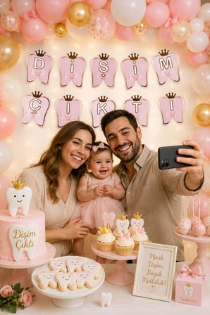 Dişim Çıktı Pembe Kız Çocuk Diş Buğdayı Karton Yazı Lüx Banner Parti Süsü