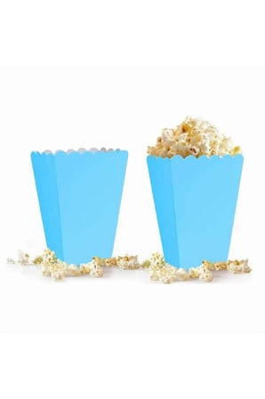 Dehaparty Mavi Karton Tabak, Bardak ve Mısır Kutusu Parti Seti (8'li)