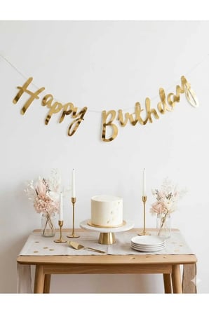 Dehaparty Happy Birthday Banner Doğum Günü Süsleme Altın Karton 110 cm