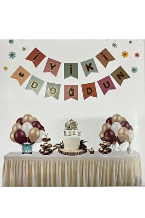Gold Metalik Baskılı İyiki Doğdun Banner Naturel Renkli