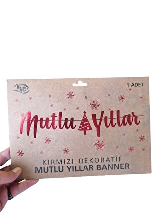 Yılbaşı Dekoratif Banner "Mutlu Yıllar" Yazısı - Lüks Parlak Kaligrafik Tasarım - Duvar ve Tavan Süsü Afiş