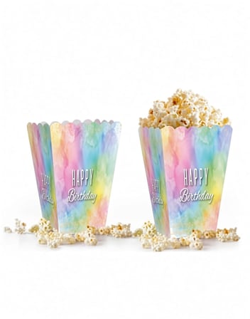 Mısır Kutusu Popcorn Kutusu Happy Birthday Makaron 8'li 7.5x11 cm Doğum Günü Parti Sunum Kutusu