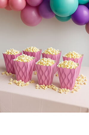 Mısır Kutusu Pop Corn Kutusu  Dalgalı Pembe Desenli / 8 Parça