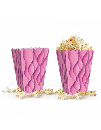 Mısır Kutusu Pop Corn Kutusu  Dalgalı Pembe Desenli / 8 Parça