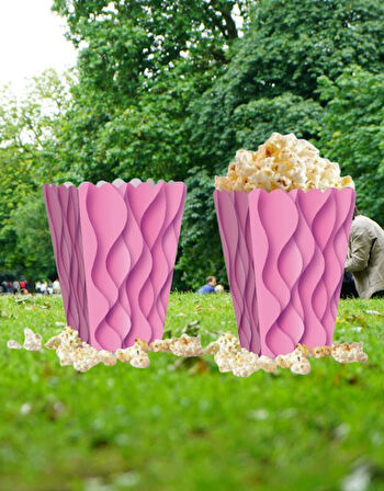 Mısır Kutusu Pop Corn Kutusu  Dalgalı Pembe Desenli / 8 Parça