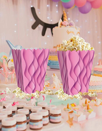 Mısır Kutusu Pop Corn Kutusu  Dalgalı Pembe Desenli / 8 Parça