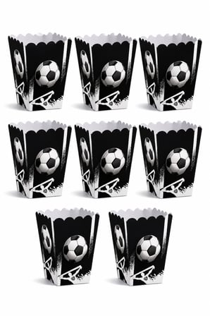 Mısır Kutusu Popcorn Kutusu 8'li Taraftar Siyah Beyaz 7.5x11 cm Maç Parti Atıştırmalık Kutusu