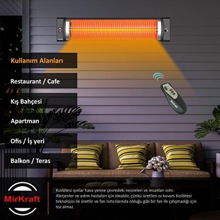 Mirkraft Eclipse 2200 W Termostatlı Dış Mekan Elektrikli Duvar Tipi Infrared Isıtıcı 
