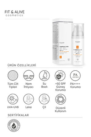 Fitalive Lekeli Ciltlere Özel Aydınlatıcı Pumpkin Güneş Kremi SPF 50+ (Anti Spot & Anti Freckles)